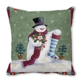 Christmas snowman decorative pillow with festive scarf and berry details on white background - 18x18 Inch / Snowman in Black Top Hat and Christmas Tree Style (39)