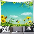 Watercolor sunflower tapestry with butterflies and blue sky on a soft brushed fabric - 1 / 150x100(Peach Skin)