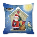 Detailed view of Merry Christmas peach skin pillowcase with Santa and bird illustration - 18x18 Inch / Santa Night Scene and Crescent Moon Illustration Style (38)