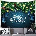 Hello Winter decoratief wandtapijt met sneeuwman en dennentakken op donkerblauwe achtergrond - 100x70(Perzikhuid) / Donkerblauwe Wintergroeten Stijl (9)