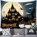Arazzo zucca di Halloween con castello e luna appeso sopra un divano grigio moderno - Stile 16 / 100x70(Pelle di Pesca)