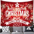 Feestelijke Kerst en Nieuwjaar wandtapijt met rode bokeh achtergrond en witte belettering - 100x70(Perzikhuid) / Rode Bokeh Feeststijl (5)