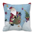 Detailed close-up of hand-drawn Santa Claus illustration on Christmas peach skin pillowcase - 18x18 Inch / Santa Carrying Big Gift Bag Style (32)