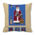 Detail of Christmas peach skin pillow featuring Santa Claus and holiday gift illustrations - 18x18 Inch / Santa and Gift Pack Stars Illustration Style (31)