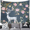 Elegant Chinese ink painting wall tapestry with white deer and pink peony flower - 100x70cm / Peony Fairy Deer Style (7)