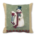 Detailed fabric texture of Christmas pillowcase with hand-drawn snowman illustration - 18x18 Inch / Hand-painted Snowman Carrying Stocking Style (30)