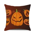 Halloween pumpkin cushion cover in dark brown featuring spooky jack-o'-lantern patterns - Dark Brown Pumpkin And RIP Tombstone (21)