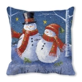 Detail of Let it Snow Christmas pillowcase with snowman illustration and peach skin texture - 18x18 Inch / Anthropomorphic Snowmen and Starry Sky Style (24)