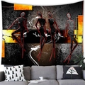 Detailed view of abstract African woman wall tapestry hanging above a modern grey sofa - 100x70cm (Peach Skin) / Modern Abstract Red Black Silhouette Style (16)