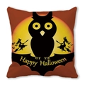 Halloween decorative pillow cover with owl silhouette and yellow moon on orange base - Owl and Moon (36)