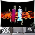 Detail of abstract African art tapestry showing two women in ethnic dress on a black wall hanging - 100x70cm (Peach Skin) / Dual Tribal Print Style (14)