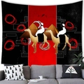 Close-up of abstract African wall tapestry featuring pyramids and camels in red and black - 100x70cm (Peach Skin) / Pyramid Camel Style (13)
