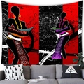 Detail of African woman abstract tapestry with vivid colors hanging above a modern sofa - 100x70cm (Peach Skin) / Ethnic Three Beauties Abstract Color Block Style (12)