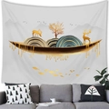 Modern gold elk and abstract mountain landscape tapestry hung over a sofa - 100x70cm / Luxury Gold Deer Style (8)