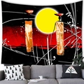 African woman abstract art tapestry hanging above a sofa in a modern cozy room decor - 100x70cm (Peach Skin) / Figure Carrying Pot Red Sun Style (10)