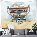Summer beach harbor cartoon tapestry featuring a sea shell bucket above a grey sofa - Conch Lighthouse Retro Style (14) / 100x70(Peach Skin)