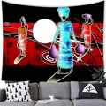 Detail of African abstract tapestry with vibrant silhouettes above a modern gray sofa - 100x70cm (Peach Skin) / Colorful Portrait White Sun Style (9)