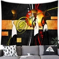 Detail of African woman abstract tapestry featuring silhouettes and ethnic patterns on wall - 100x70cm (Peach Skin) / Red Sun Spiral Three Persons Style (8)