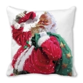 Christmas cushion cover featuring watercolor Santa Claus with green gift bag - 45x45cm / Santa Claus Carrying Green Bag Pattern (4)