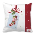 Detail of Christmas pillowcase with festive stocking illustration and wavy red ribbon edge - 18x18 Inch / Christmas Stocking with Red Side Band Style (11)
