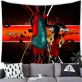 Close-up of African woman abstract tapestry on a modern living room sofa wall - 100x70cm (Peach Skin) / Red Black Cyan Tribal Figure Style (3)