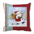Detailed close-up of a square Christmas pillow featuring Santa Claus in a snowy forest - 18x18 Inch / Santa Claus in Snow Forest Style (9)