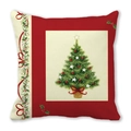 Close-up of a Christmas pillowcase featuring a green tree and festive red decorations - 18x18 Inch / Red Background Tree with Star Style (8)