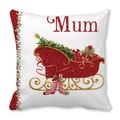 Close-up of Merry Christmas Mum pillowcase featuring festive sled and tree illustrations - 18x18 Inch / Red Sleigh Mum Theme Style (6)