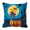 Halloween throw pillow cover featuring a cute black cat in a pumpkin with a purple hat - Full Moon Pumpkin Cat (24)