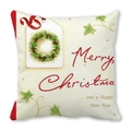 Detail of Christmas wreath pillow with Merry Christmas calligraphy on soft peach skin fabric - 18x18 Inch / Merry Christmas and Happy New Year Text Wreath Style (13)