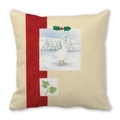 Detail of Christmas peach skin cushion with winter goose and holly foliage prints - 18x18 Inch / White Goose and Pine Tree in Snow Illustration Style (15)