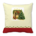 Detail of Christmas throw pillow with vintage fireplace and tree illustration on soft fabric - 18x18 Inch / Vintage Fireplace and Christmas Stockings Style (16)