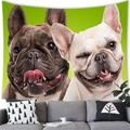 French bulldog wall tapestry in vibrant green color featuring tiger and cream patterns - Two French Bulldogs Green Background Pattern 4 (Peach Skin) / 150x100cm