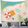 Cartoon summer beach landscape tapestry with palm leaves and surfing elements decoration - Summer Ocean Elements Style (18) / 100x70(Peach Skin)