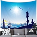 Blue desert sunset tapestry with cactus silhouettes and sunburst hanging over a sofa - Desert Minimalist Blue Tone (1) / 150x100(Peach Skin)