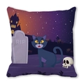Halloween pillow cover with a black cat, tombstone, and spooky castle on peach skin fabric - Tombstone & Castle Cat (25)