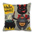 Halloween decorative pillow case with cute black cat devil stirring a cauldron print - Devil Cat Cauldron (26)