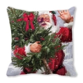 Square Christmas pillow with watercolor Santa Claus and Christmas tree art design - Santa Claus Hugging Christmas Tree Pattern (6)
