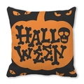 Halloween pillowcase featuring orange pumpkin with bone-style text on black peach skin fabric - Bone Font Pumpkin (39)