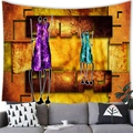 Detail of African woman abstract wall tapestry showing warm tones and fabric texture - Orange Background Long-limbed Figures Style (16) / 100x70(Peach Skin)