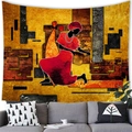 Abstract African woman wall tapestry hanging above a grey sofa in a modern room decor - Red-brown Black Abstract Woman Style (14) / 100x70(Peach Skin)