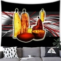 Detailed texture of African abstract wall tapestry hanging over a modern living room sofa - Black Background Red White Lines Style (12) / 100x70(Peach Skin)