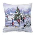 Merry Christmas peach skin pillowcase featuring ice skating scene and holiday tree - Skating Christmas Tree Style (ZT435-1)