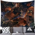 Modern abstract wall tapestry with blue and gold marble texture over a gray sofa - 100x70(Peach Skin) / Blue Coffee Gold