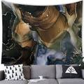 Modern abstract fluid art wall tapestry hanging above a grey sofa for home decor - 100x70(Peach Skin) / Dark Brown Gold Purple Fluid