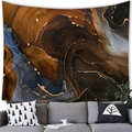 Detail showing the abstract marble texture wall tapestry above a grey sofa - 100x70(Peach Skin) / Brown Blue Sand