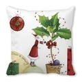 Weihnachtskissen aus Pfirsichhaut mit Weihnachtsmann und Winterstechpalmen-Motiv - 45x45 cm / Weihnachtsmann und Stechpalme Stil (2)