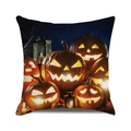 Halloween throw pillow cover featuring cartoon pumpkin lanterns and spooky candle lighting - Dark Blue Glowing Pumpkins And Lantern (26)