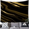 Detail of modern black and gold marble texture tapestry hanging above a grey sofa - 150x100(Peach Skin) / Black Gold Marble
