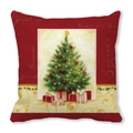 Christmas tree peach skin pillow cover with red background and Season's Greetings text - 18x18 Inch / Season's Greetings and Gift Boxes Style (28)